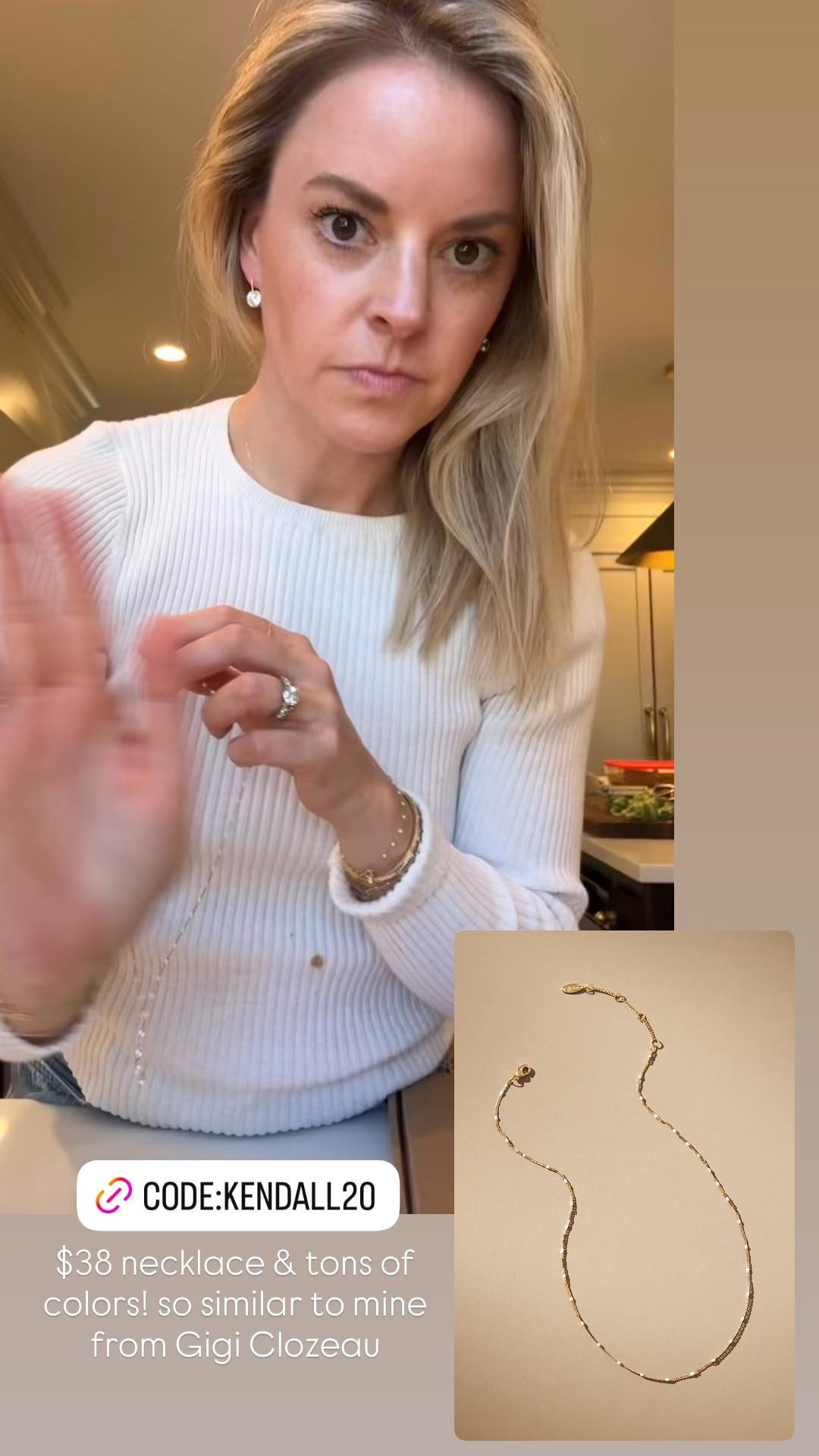 Love my Gigi Clozeau necklace and saw Anthro has a similar option for only $38 and tons of colors. 20% off $100+ with code kendall20 ends tonight 
-small sweater 
-26R jeans, tts, I’m 5’5