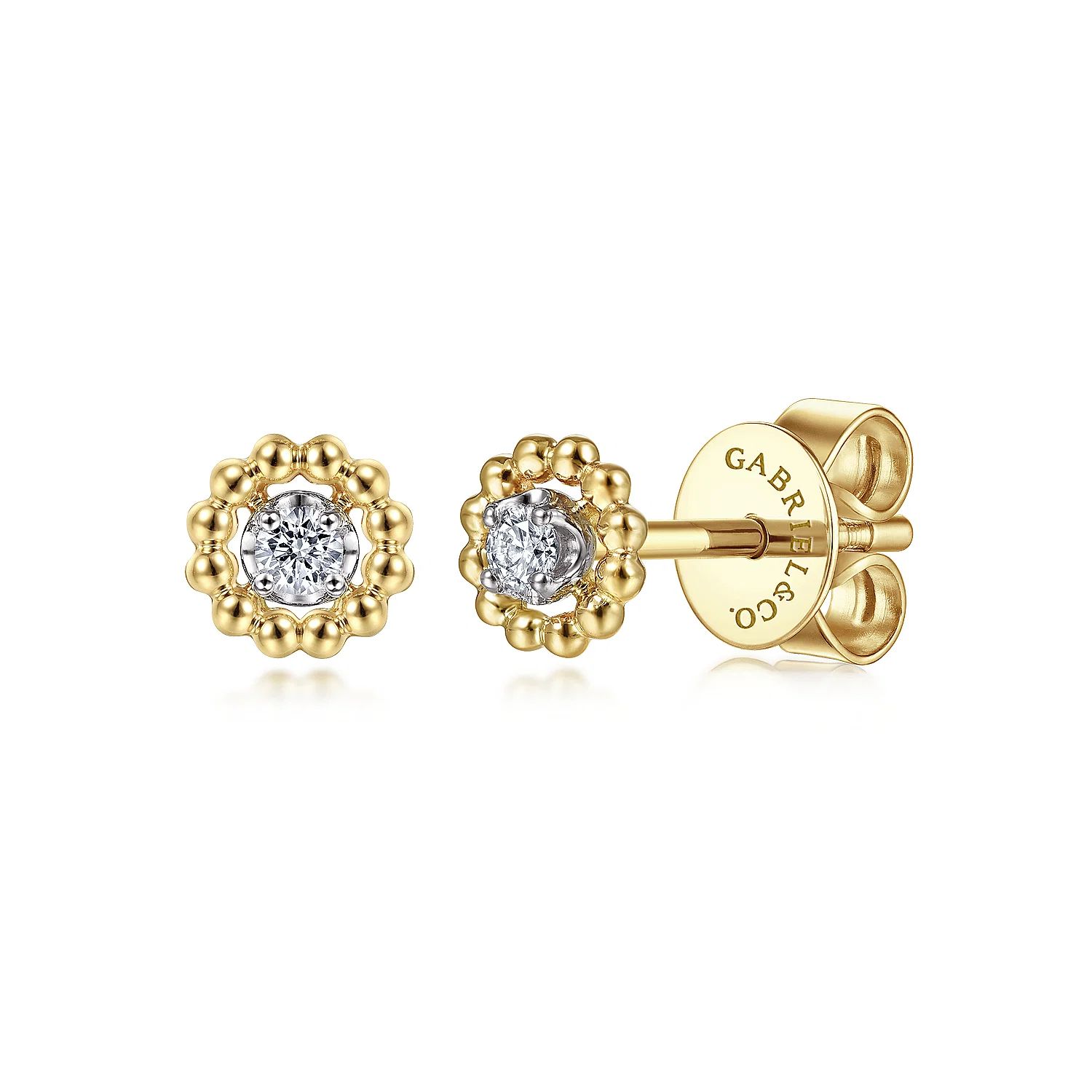 14K Yellow-White Gold Bujukan Diamond Stud Earrings | Gabriel & Co. Fine Jewelry And Bridal