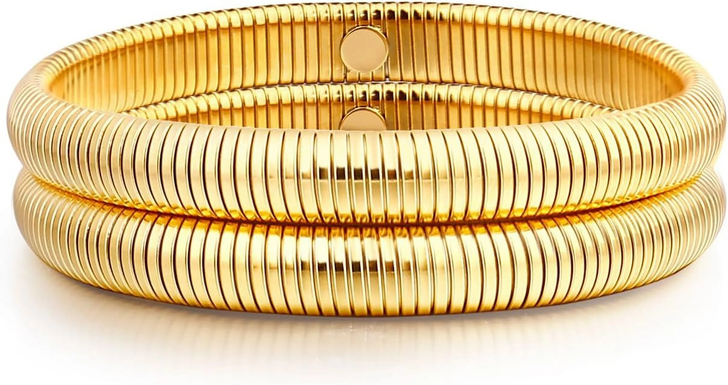 Gold Bangle multi-layer Bracelets for Women Stretchy Stainless steel Link Chain Flexible Wide Wri... | Walmart (US)