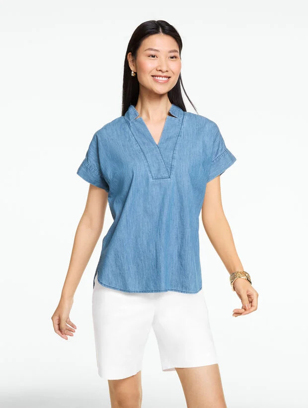 Extended Shoulder Denim Popover - Catalina Breeze Wash | Talbots
