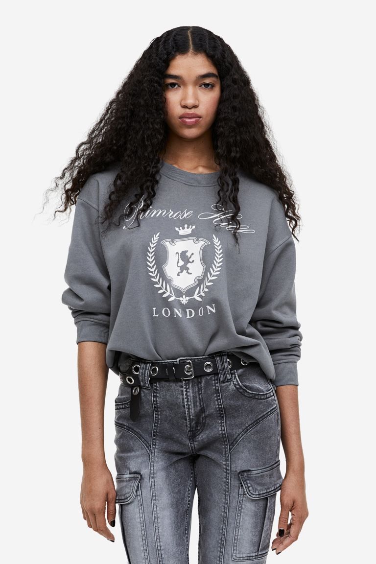 Motif-detail sweatshirt - Dark grey/Primrose Hill - Ladies | H&M IN | H&M (UK, MY, IN, SG, PH, TW, HK)