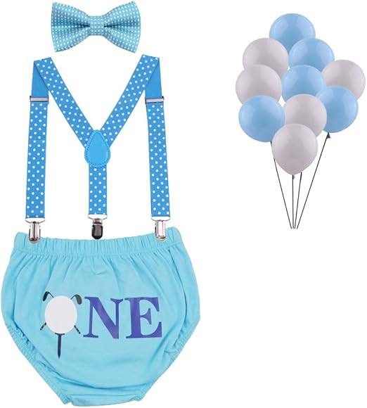 GUCHOL Baby Boys First Birthday Cake Smash Outfit Suspenders Bow Tie Rugby ONE Themes Diaper Cover | Amazon (US)