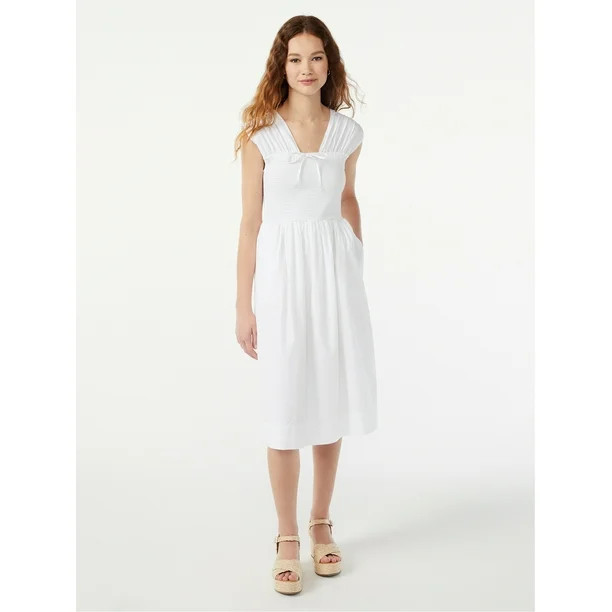 Free Assembly Women's Smocked Midi Dress with Cap Sleeves - Walmart.com | Walmart (US)