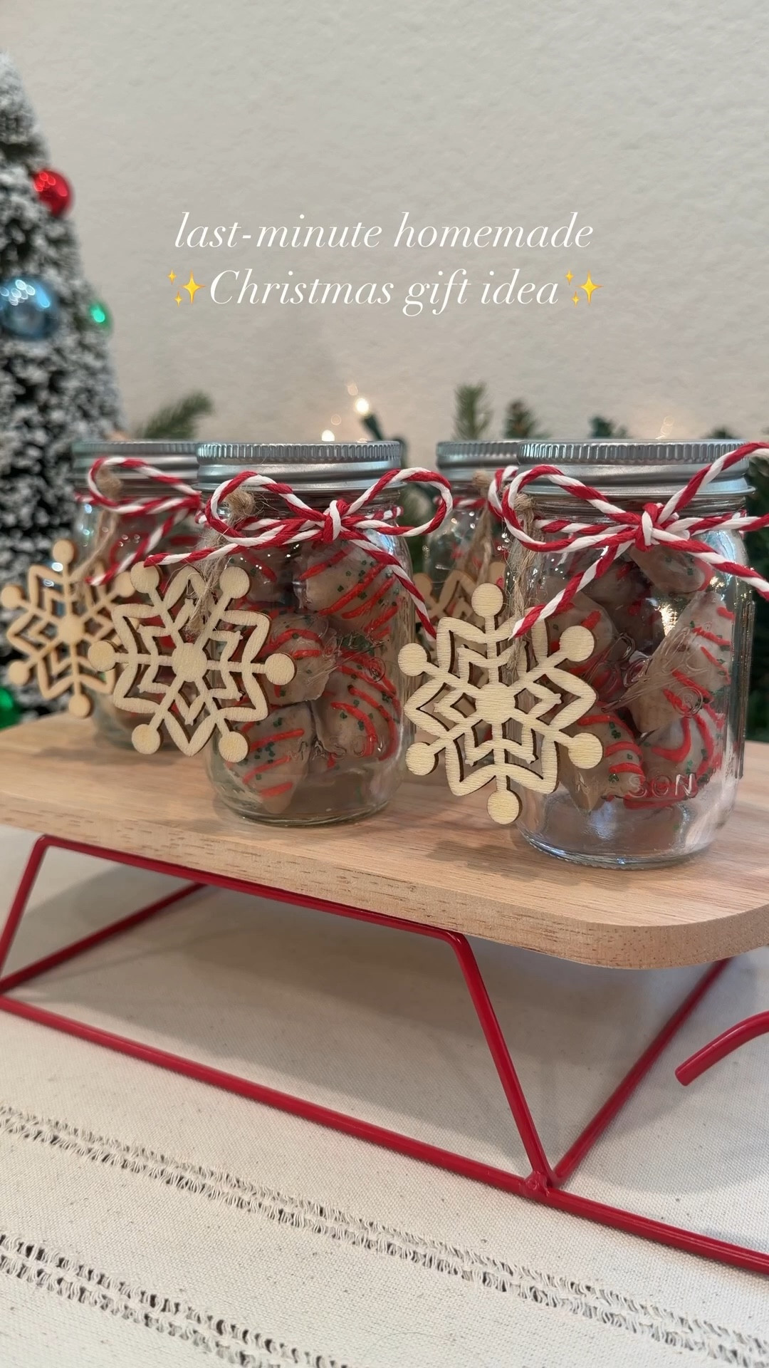 Last-minute homemade Christmas gift idea 🎄
Peanut butter filled pretzels dipped in cookie butter chocolate! Easy, festive, and perfect for gifting 🎁

How I made them:
I dipped the pretzels in melted white chocolate mixed with cookie butter, topped with sprinkles, let them set, then finished with a red icing drizzle. Once icing is set, I added them to mini mason jars, tied on a ribbon, and attached a snowflake for the cutest little gift ✨

#LTKHoliday #LTKSeasonal #LTKfoodie