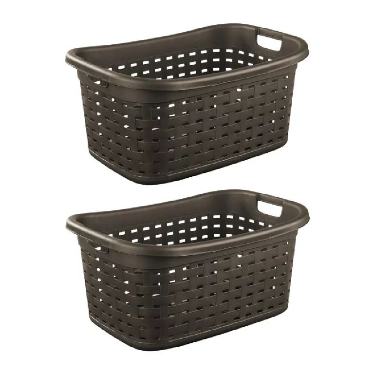 Sterilite Weave Laundry Basket Wicker Look Plastic Espresso, 2-Pack | Walmart (US)