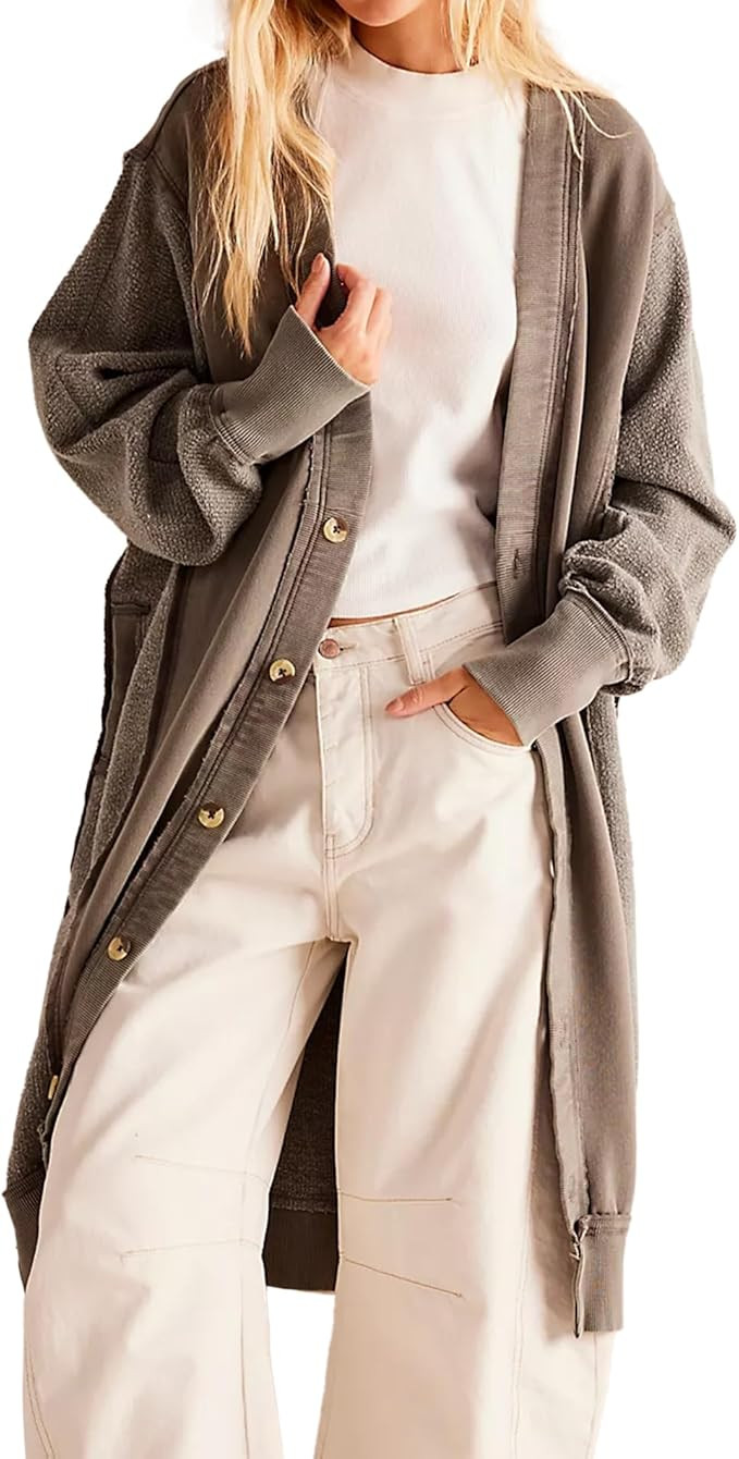 Songling Long Cardigan for Women 2025 Chunky Open Front Long Sleeve Button Ribbed Knit Fall Coats... | Amazon (US)