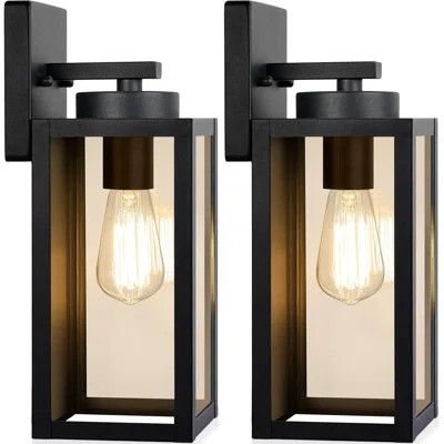 Outdoor Wall Light Fixtures, Exterior Waterproof Lanterns, Porch Sconces Wall Mounted Lighting With E26 Sockets & Glass Shades, Modern Matte Black Wal | Wayfair North America