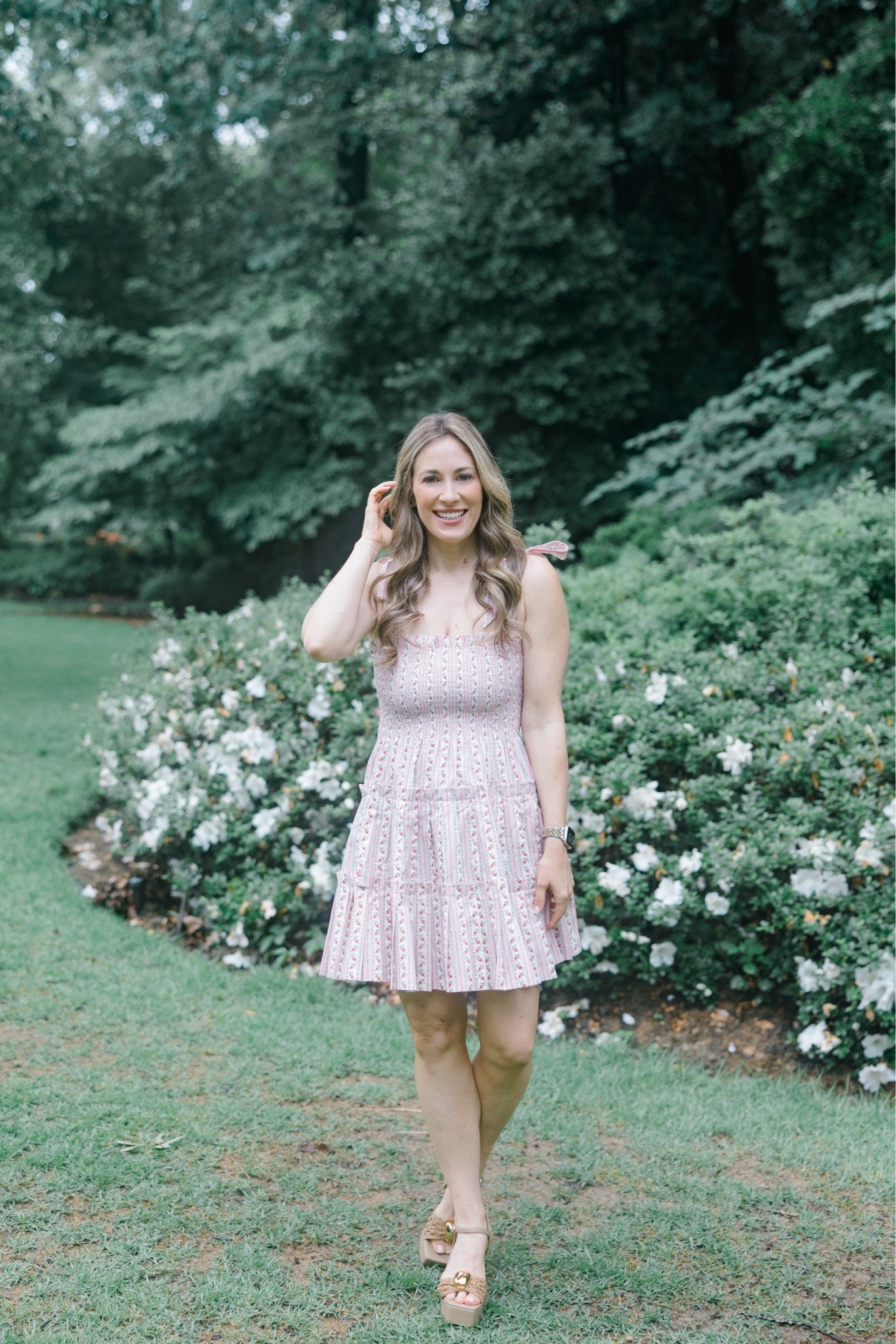 Love the feminine pretty details on this tie shoulder dress. So perfect for summer. Size small. Sandals run true to size.

#LTKOver40 #LTKSeasonal #LTKPetite
