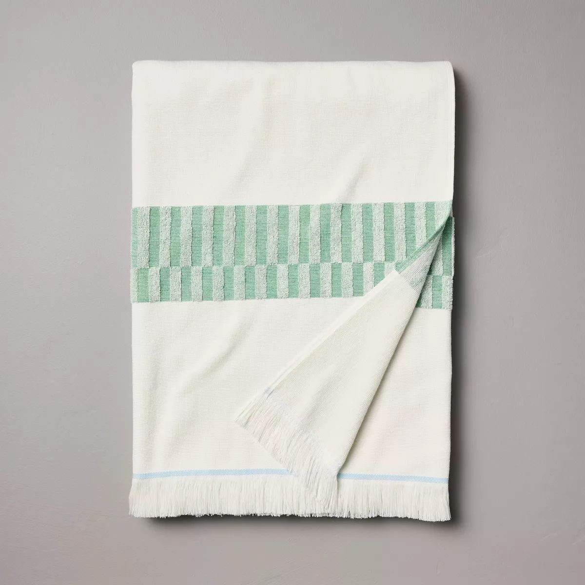 XL Check Print Beach Towel Cream/Green - Hearth & Hand™ with Magnolia | Target