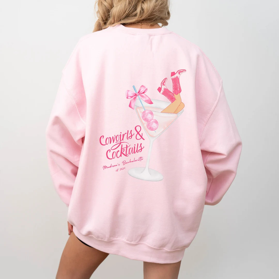 Cowgirls and Cocktails Bachelorette Sweatshirt, Cowgirl Theme Bachelorette Merch, Disco Cowgirl, ... | Etsy (US)