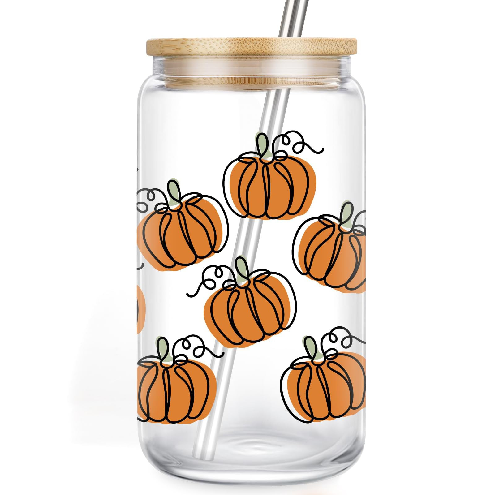 CharmBurst Autumn Halloween Tumbler Glass with Pumpkin Design, 480ML Iced Coffee Cup with Lid and... | Amazon (UK)
