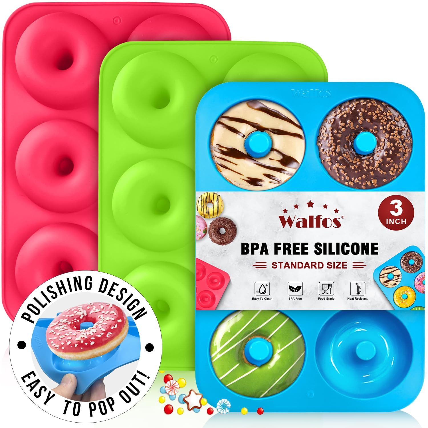 Walfos Silicone Donut Mold - Non-Stick Silicone Doughnut Pan Set, Just Pop Out! Heat Resistant, M... | Amazon (US)