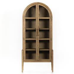 Ivan Mid Century Brown Solid Oak Wood 2 Glass Door Arched Display Case | Kathy Kuo Home