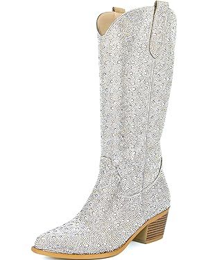 SOVANYOU Women's Rhinestone Cowboy Boots Pointed Almond Toe Block Heel Sparkly Cowgirl Boots | Amazon (US)