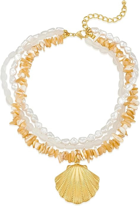 Boho Shell Necklaces for Women White Puka Chip Shell Necklaces Summer Bead Necklace Ocean Necklac... | Amazon (US)