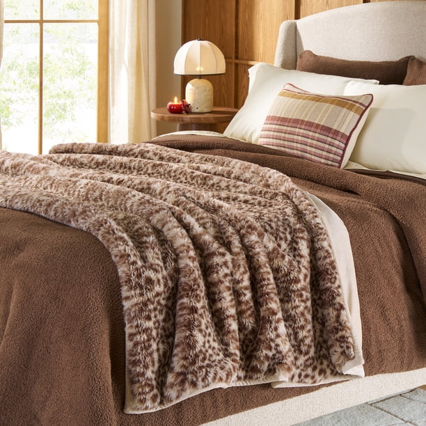 Better Homes & Gardens Leopard Faux Fur Oversized Couch Throw Blanket, Neutral, 50 x 72 in | Walmart (US)