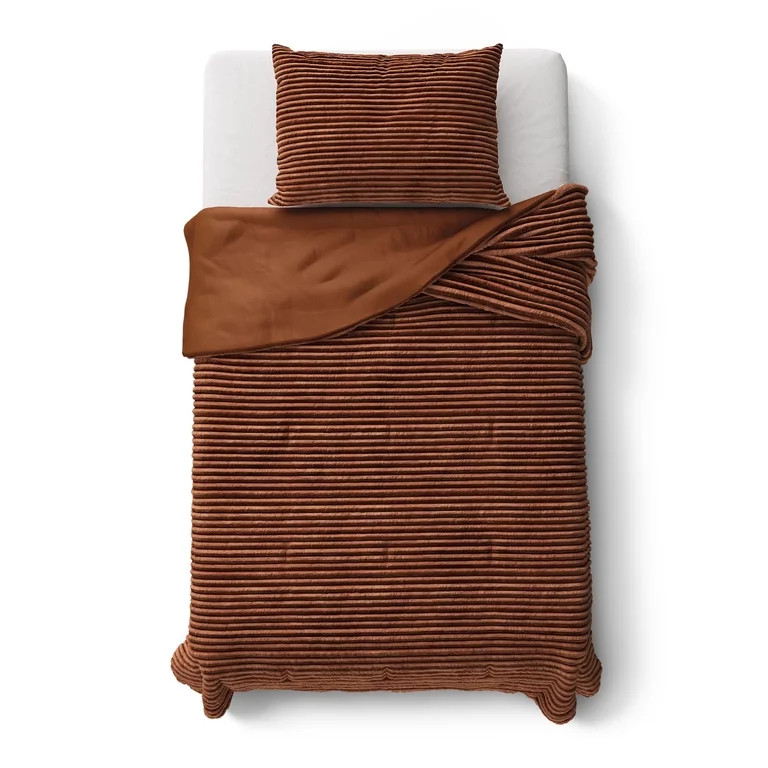 Mainstays Kids Orange Solid Plush Ribbed Corduroy Comforter Set, Twin, 2 Pieces | Walmart (US)