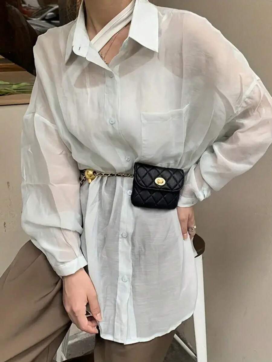 1pc Women's Mini Crossbody Bag With Chain Strap, Waist / Belt Bag In French Diamond Style | SHEIN
