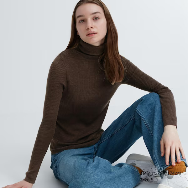 Extra Fine Merino Ribbed Turtleneck Long-Sleeve Sweater | UNIQLO (US)