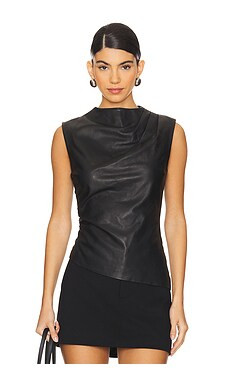AEXAE Leather Ruched Top in Black from Revolve.com | Revolve Clothing (Global)