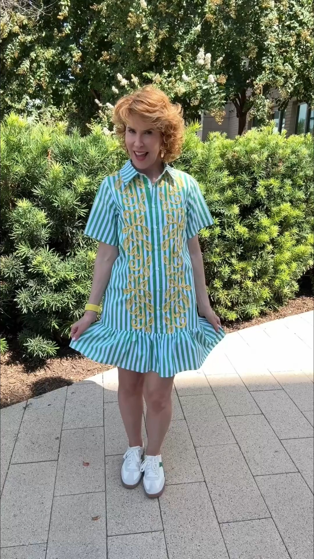 This green-and-white striped shirtdress is so cute with the gold embroidered detail down the front! The drop-waist shape is relaxed and comfortable, and I love it with snThis green-and-white striped shirtdress is so cute with the gold embroidered detail down the front! The drop-waist shape is relaxed and comfortable, and I love it with sneakers for a casual look or sandals to dress it up a little.

#LTKSaleAlert #LTKOver40 #LTKootd