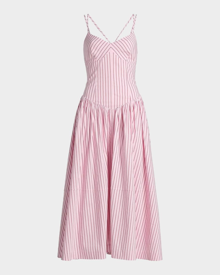 Cinq a Sept Rose Stripe Drop-Waist Midi Dress | Neiman Marcus