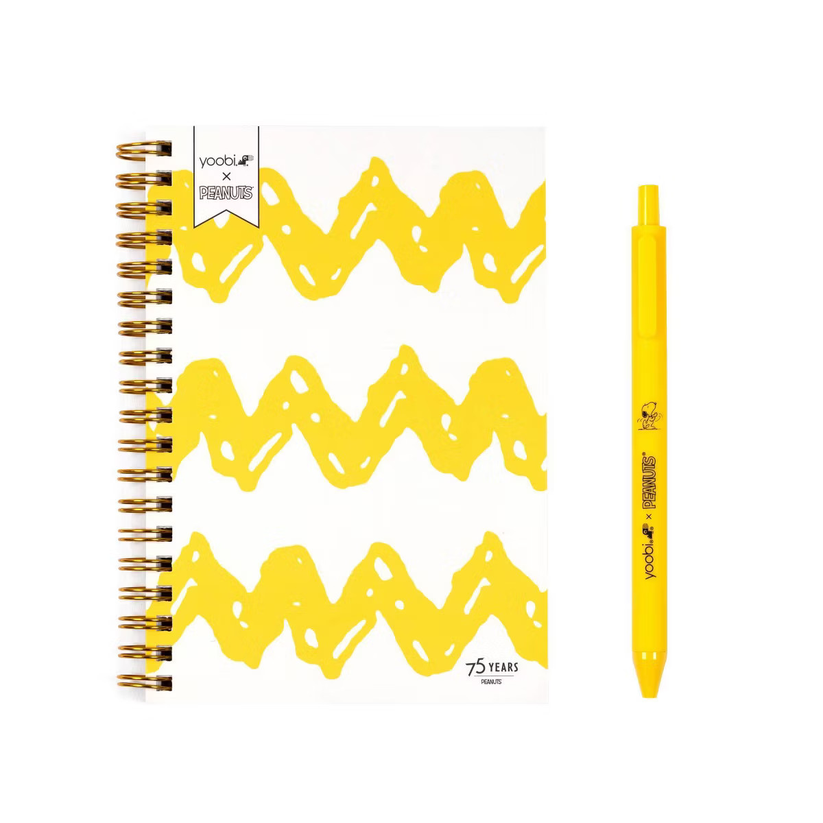 Yoobi 4.5"x6.5" Peanuts Mini Notebooks Spiral with Pen Yellow Chevron | Target