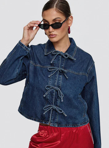 Good On You Bow Detail Jacket Blue Denim | Princess Polly US