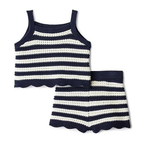 Amazon Essentials x Sofia Grainge Toddler Girls' Mommy & Me Cotton Crochet Sweaters & Tank Sets, Ivory Navy Polo Stripe, 2T | Amazon (US)