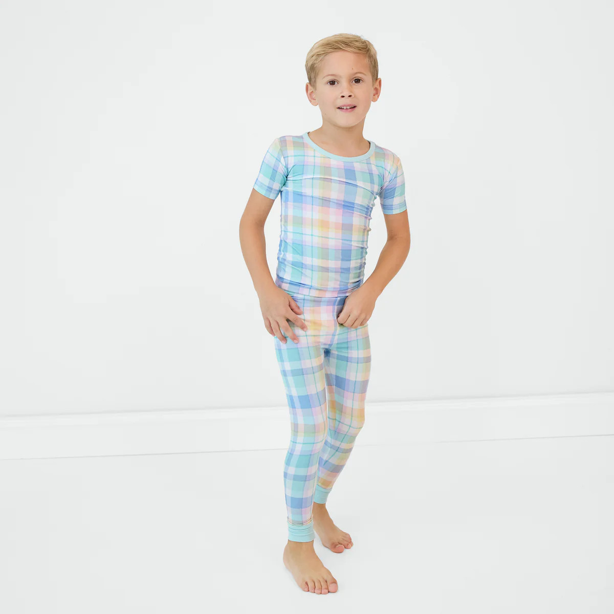 Pastel Plaid Two-Piece Short Sleeve Pajama Set | Little Sleepies
