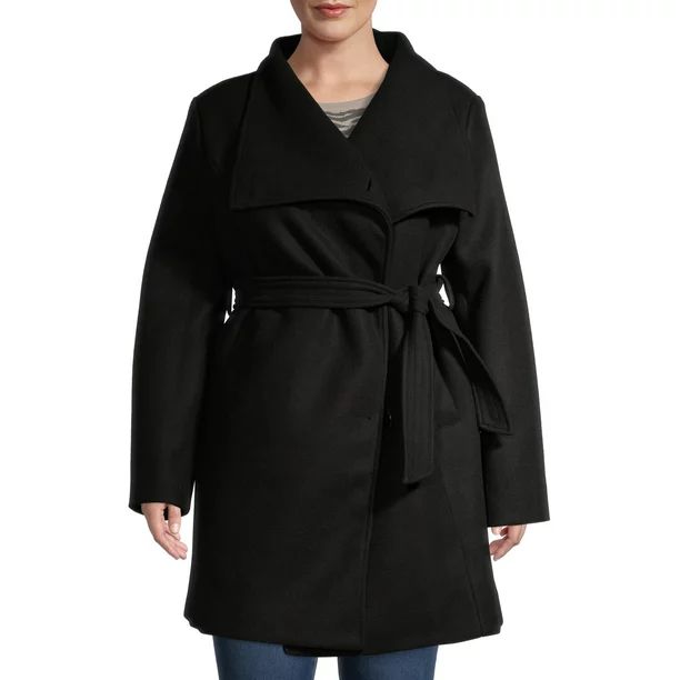 Mark Alan Women's Plus Size Asymmetrical Belted Wrap Coat - Walmart.com | Walmart (US)