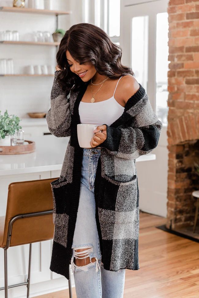 Bring It Right Back Black Buffalo Plaid Cardigan FINAL SALE | The Pink Lily Boutique