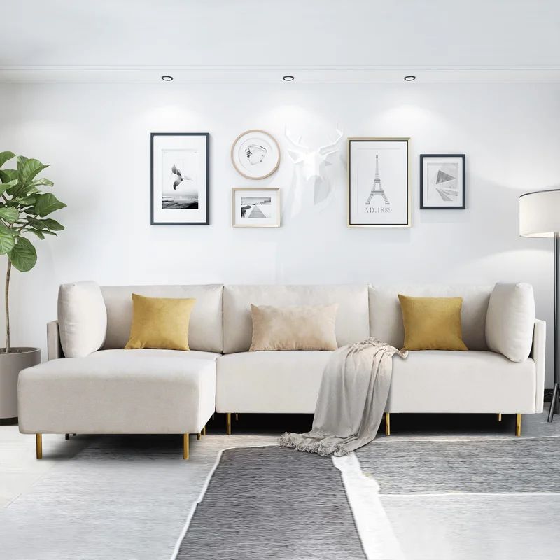 Comfortable Linen Sectional Sofa L-Shape With Metal Legs | Wayfair North America