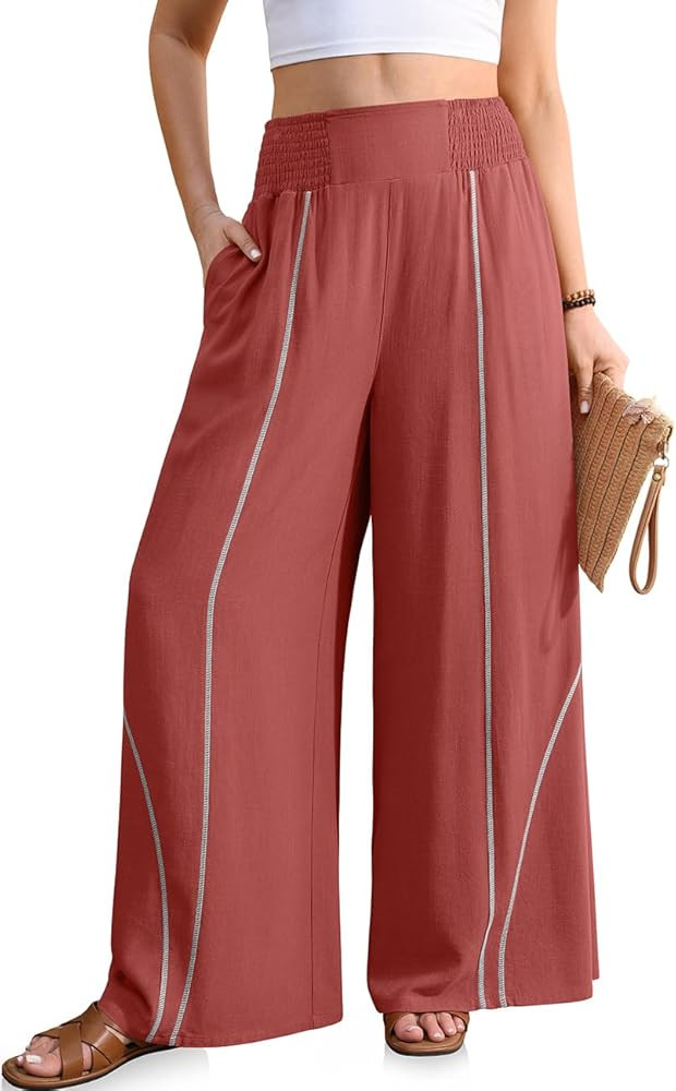TARSE Womens Wide Leg Linen Pants Summer Casual High Waisted Lightweight Flowy Palazzo Pants with... | Amazon (US)
