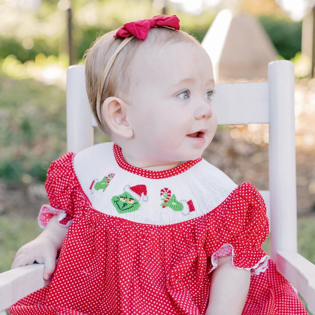 Smocked Grinch Christmas Dress Bishop Dress, Holiday Dress, Baby Girl, Matching Boy Outfit 565 - ... | Etsy (US)