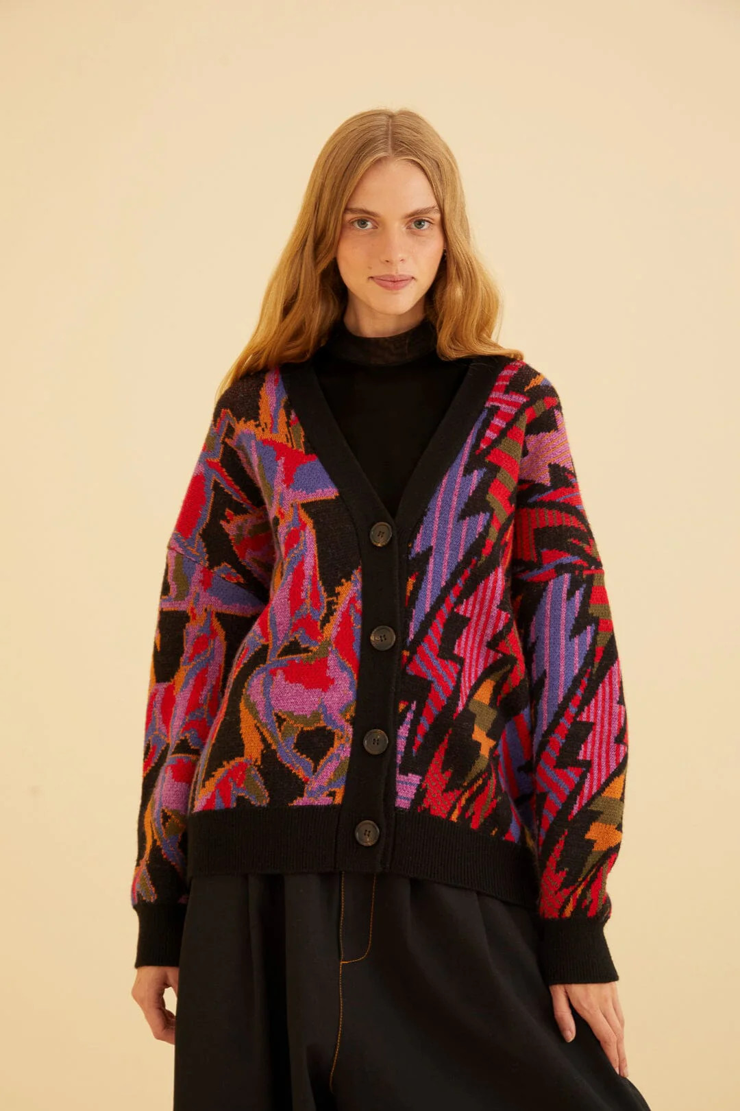 black mixed wild horses knit cardigan | FarmRio (US)