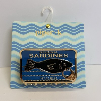 Piper K Original Sardines Hair Claw Clip Blue Gold Enamel Novelty Tinned Fish | eBay | eBay US
