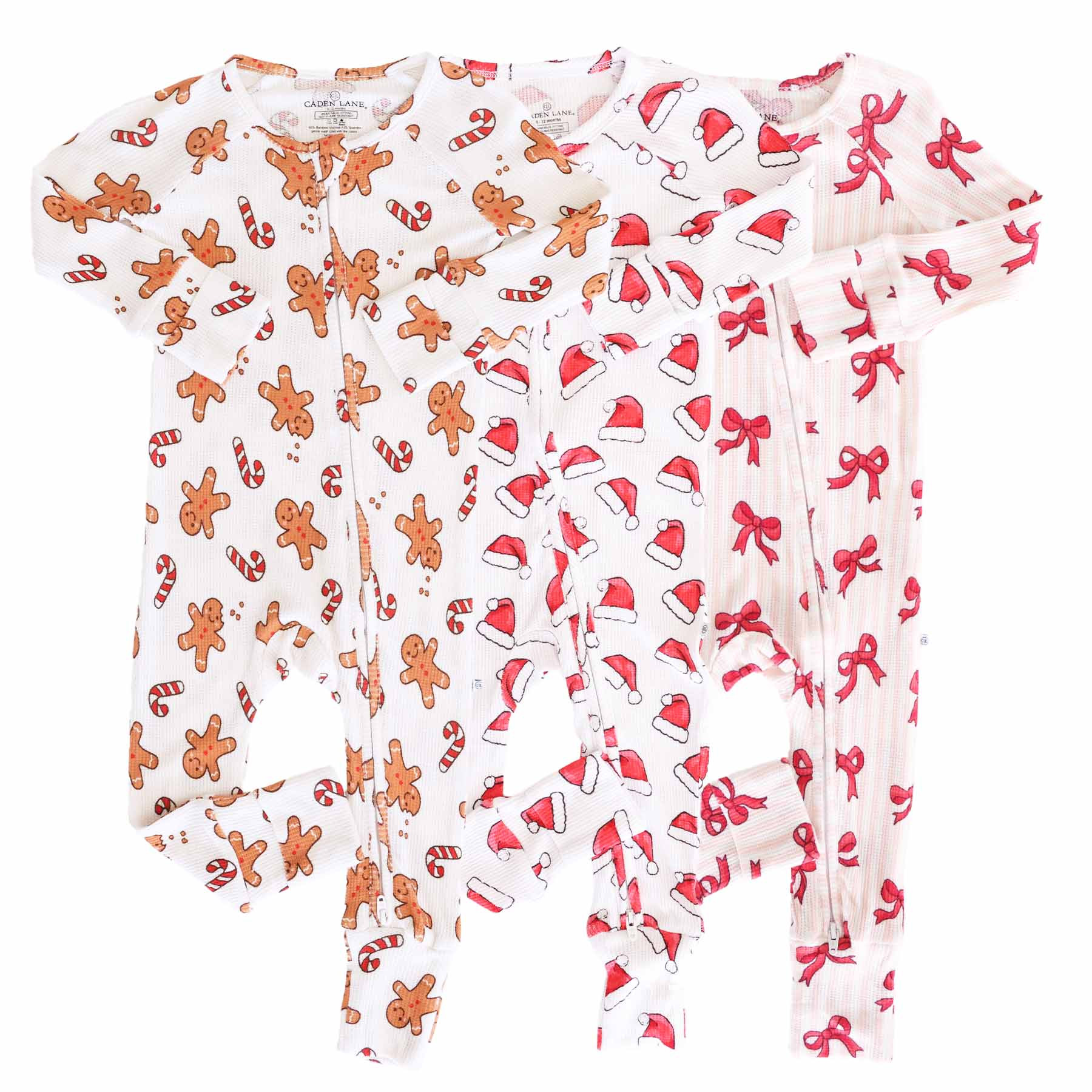 Christmas Bamboo Waffle Convertible Zip Rompers | Caden Lane
