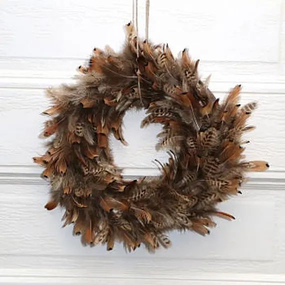 Read the full title
    Small Decorative Wreath, Natural Pheasant Feather Wreath, Thanksgiving De... | Etsy (US)