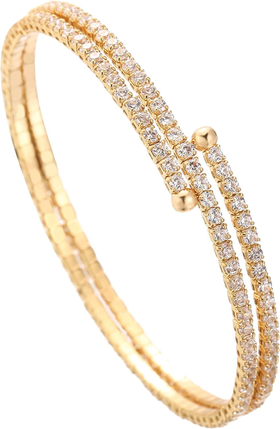 Valentine Day Gift Rhinestone Cuff Bracelet Bangle Clear Crystal Bracelet Bangle Lightweight Silv... | Amazon (US)