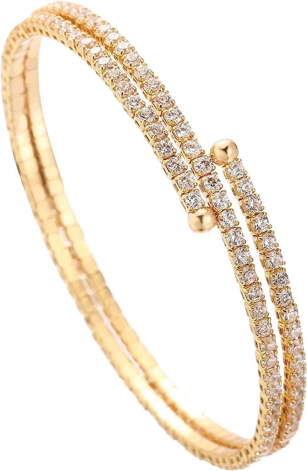 Valentine Day Gift Rhinestone Cuff Bracelet Bangle Clear Crystal Bracelet Bangle Lightweight Silv... | Amazon (US)
