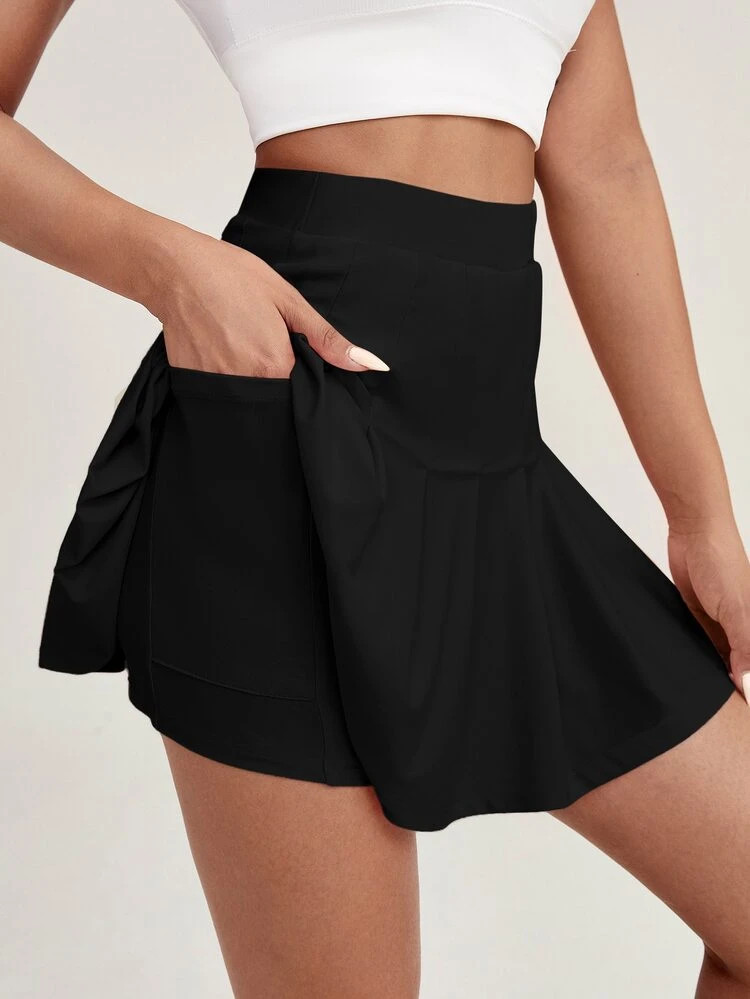 Pleated Overlay Sports Skort With Phone Pocket | SHEIN