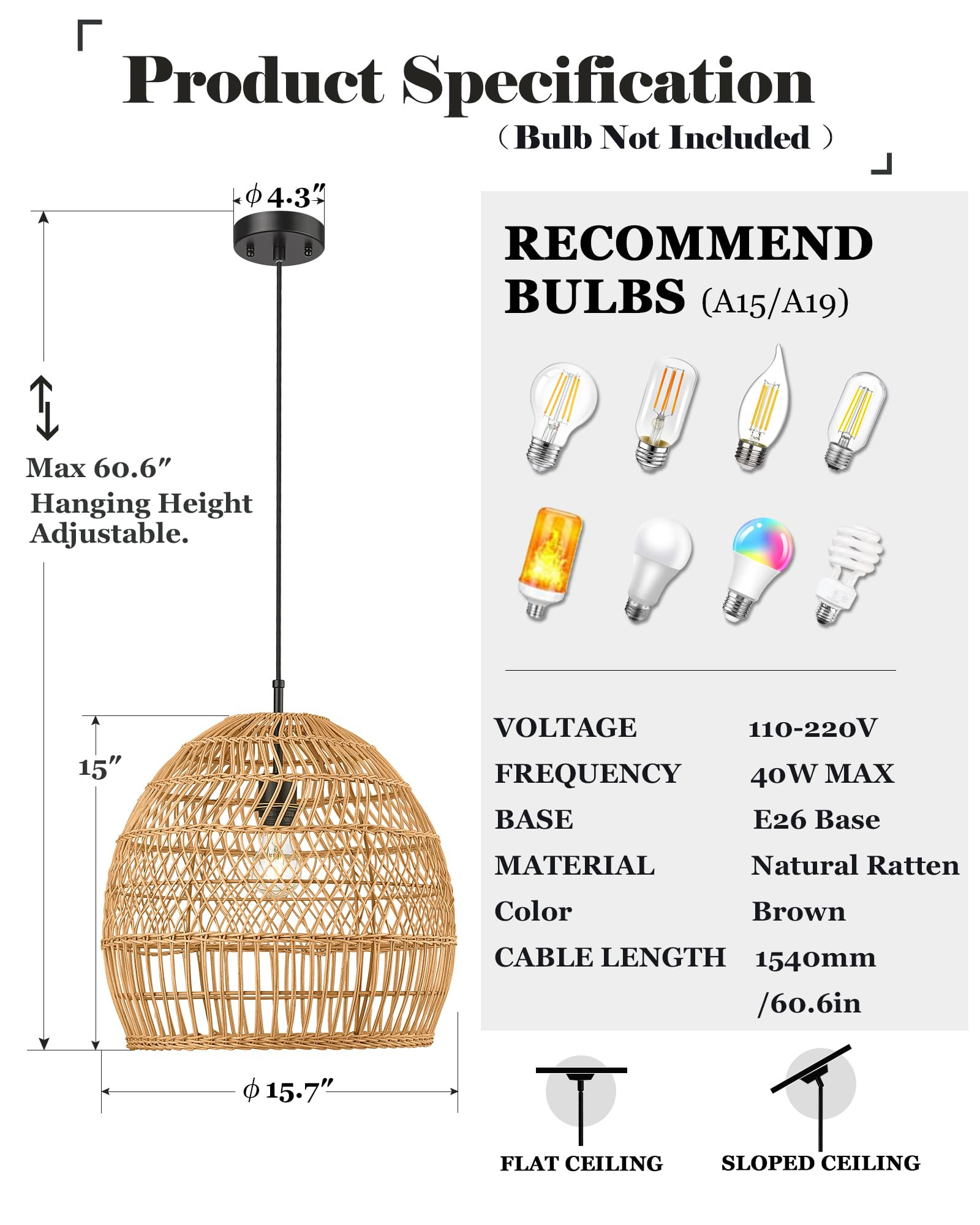 ELYONA 16” Large Rattan Pendant Light, Modern Black Wicker Chandelier, Hand Woven Boho Basket H... | Amazon (US)