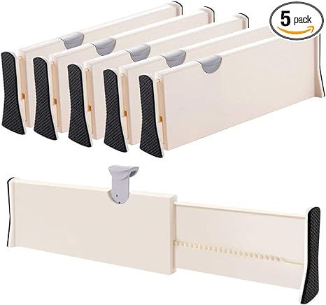Drawer Dividers Organizer 5 Pack, Adjustable Separators 4" High Expandable from 11-17" for Bedroo... | Amazon (US)