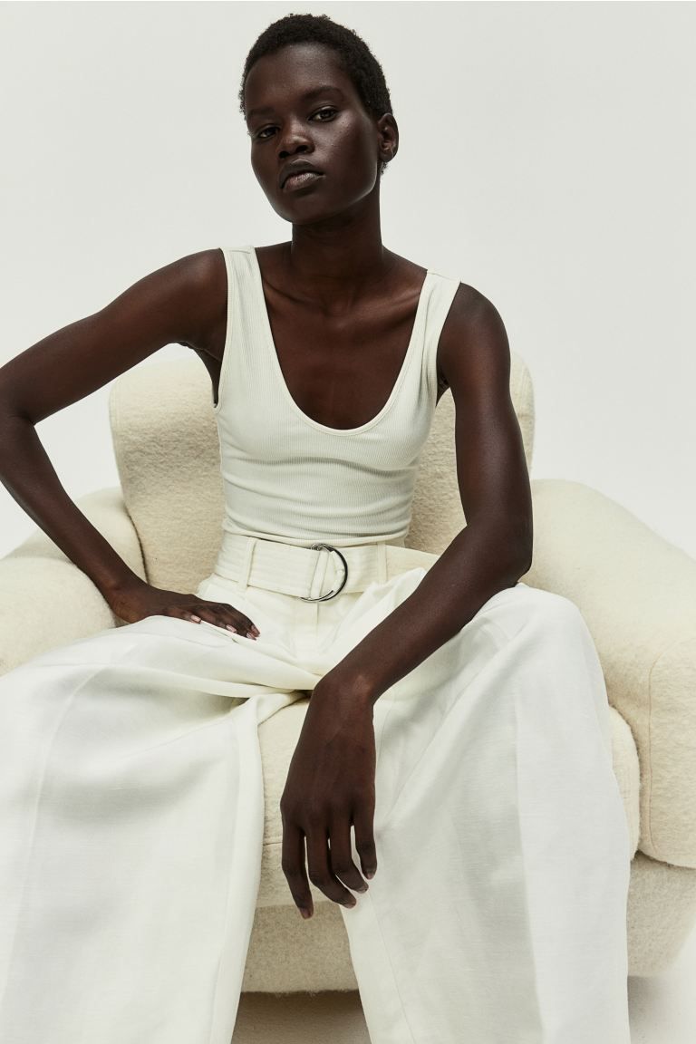 Ribbed Thong Bodysuit - White - Ladies | H&M US | H&M (US + CA)