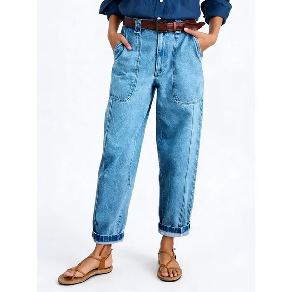 Women's High-Waisted Wide-Leg Jeans with Patch Pockets, Casual Denim Pants for Everyday Wear Size... | Walmart (US)