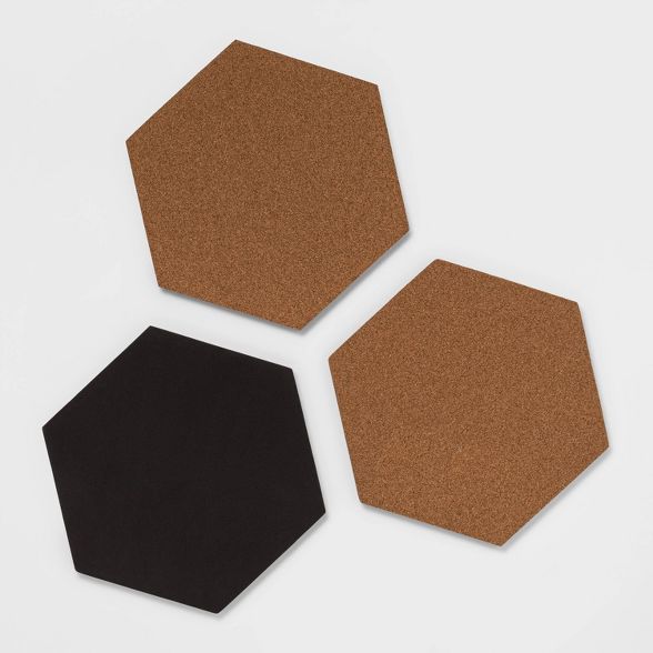 U Brands 3ct Hexagon Cork Bulletin Board Tiles | Target