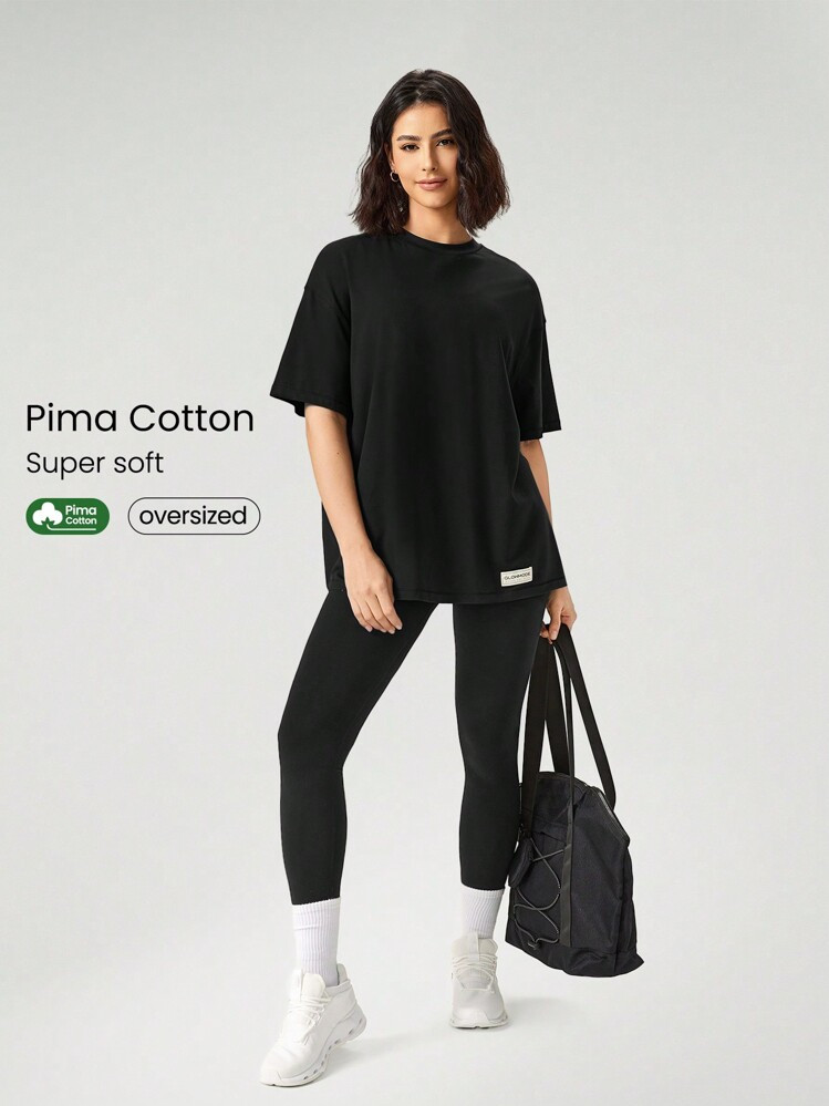 GLOWMODE Camiseta holgada de cuello redondo de manga corta de algodón pima, unisex, de uso diari... | SHEIN