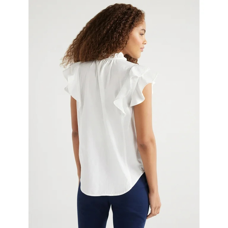Free Assembly Women’s Cotton Ruffle Shirt with Short Sleeves, Sizes XS-XXL | Walmart (US)