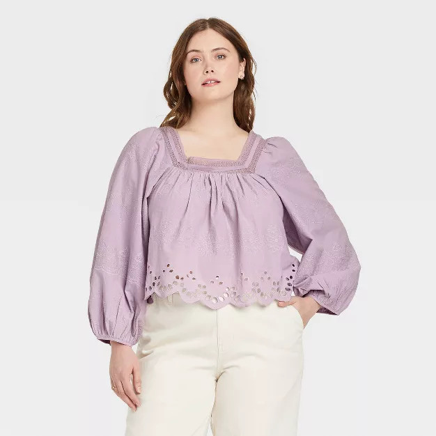 Women's Balloon Long Sleeve Eyelet Blouse - Universal Thread™ | Target